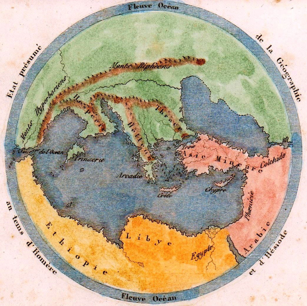Map of State alleged the geography of Homer and Hesiod.: Victor Lavasseur. Map of State alleged the geography of Homer and Hesiod. 1830.Print of hand colored steel engraving titled Etat presume de la Geographiean tems d‘ Homere et d‘ Hesiode“.Author V