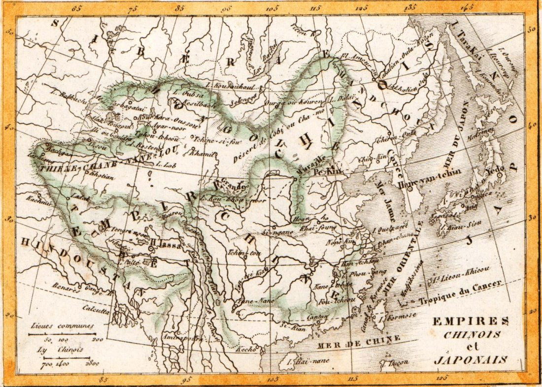 Victor Lavasseur. Map of Chinese and Japanese Empires.: Victor Lavasseur. Map of Chinese and Japanese Empires. 1830.Print of hand colored steel engraving titled Empires Chinois et Japanais“.Author Victor Lavasseur.Engraved by unknown.From Atlas classique