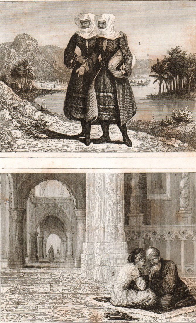 Armenian Bishop confessing. Israel/Armenia. 1859.: Jewish women of Jerusalem. Armenian Bishop confessing. Israel/Armenia. 1859.Print of steel engraving titled „Femmes Juives des environs de Jerusalem. Eveque Armenien confessant“.Drawn by Lalaisse.