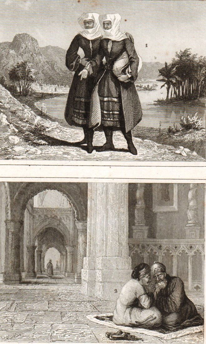 Jewish women of Jerusalem. Armenian Bishop confessing.: Jewish women of Jerusalem. Armenian Bishop confessing. Israel/Armenia. 1859.Print of steel engraving titled „Femmes Juives des environs de Jerusalem. Eveque Armenien confessant“.Drawn by Lalaisse.