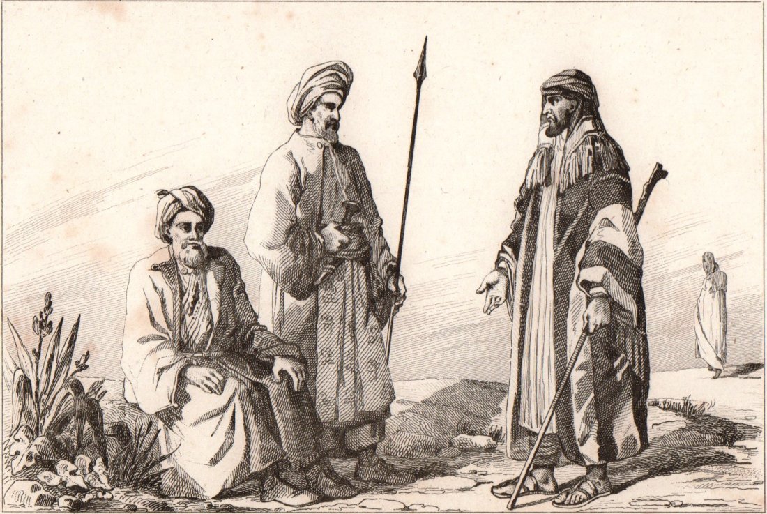 Priest of Jeddah. Distinguished Arab. Arabia. 1847.: Print of steel engraving titled „Pretre a Djidda. Arabe de distinction. Bhef de Wahabites“. Drawn by Vernier. Engraved by Branche. From „Arabie, par M. Noel Desvergers, vice-president de la soci