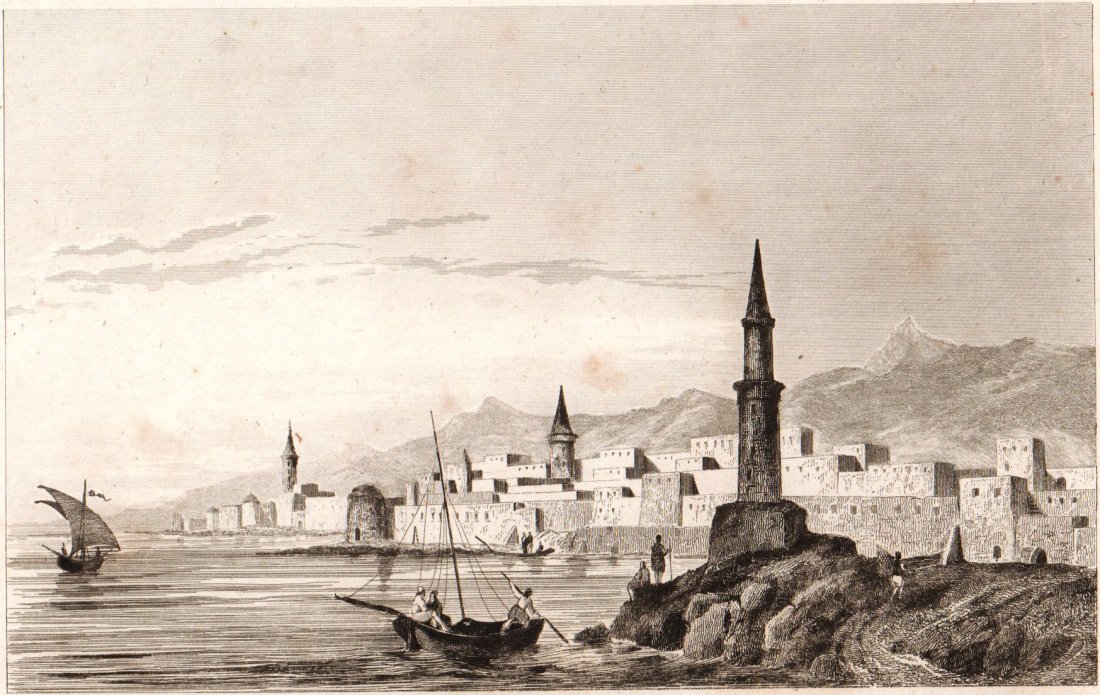 Jeddah. Saudi Arabia. 1847.: Print of steel engraving titled „Djidda.“. Drawn by Vanderburch. Engraved by Traversier. From „Arabie, par M. Noel Desvergers, vice-president de la societe de geographie, Avec une carte de L‘a