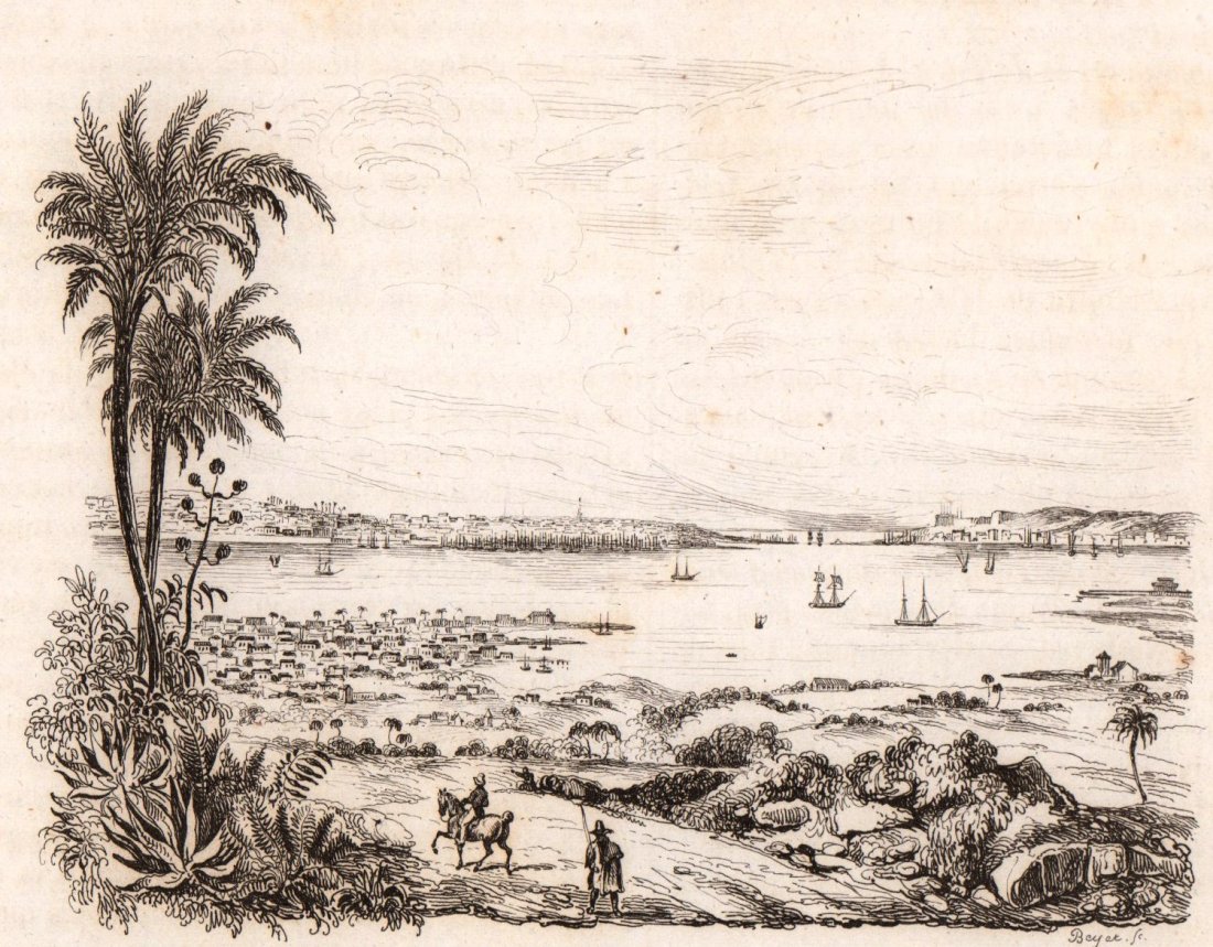 View of Havana. Cuba. 1836.: Print of steel engraving titled „Vue de la Havane“. Drawn by Saison. Engraved unknown. From „Voyage pittoresque dans les deux Ameriques. Resume general de tous les voyages“ by M. Alcide D‘Or