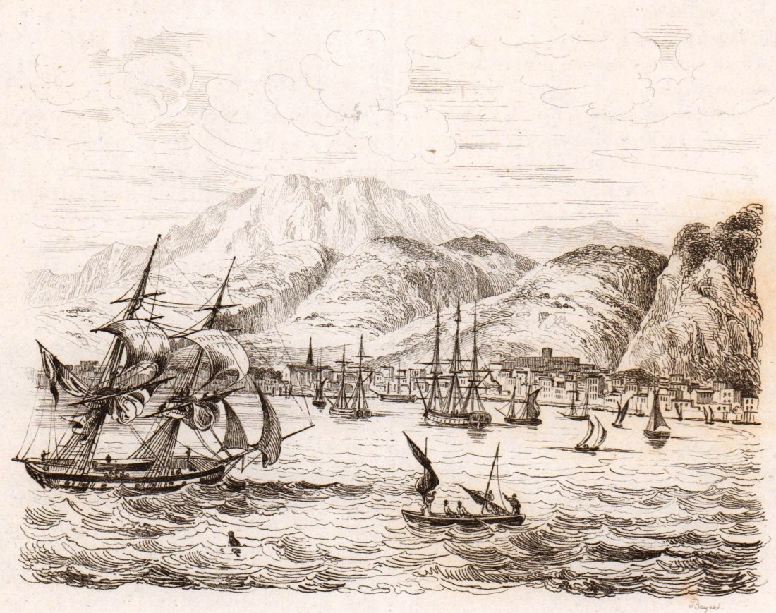 View of St. Pierre. Martinique. Caribbean. 1836.: Print of steel engraving titled „Vue de St. Pierre (Martinique)“. Drawn by I. Boilly and Sainson. Engraved unknown. From „Voyage pittoresque dans les deux Ameriques. Resume general de tous les v