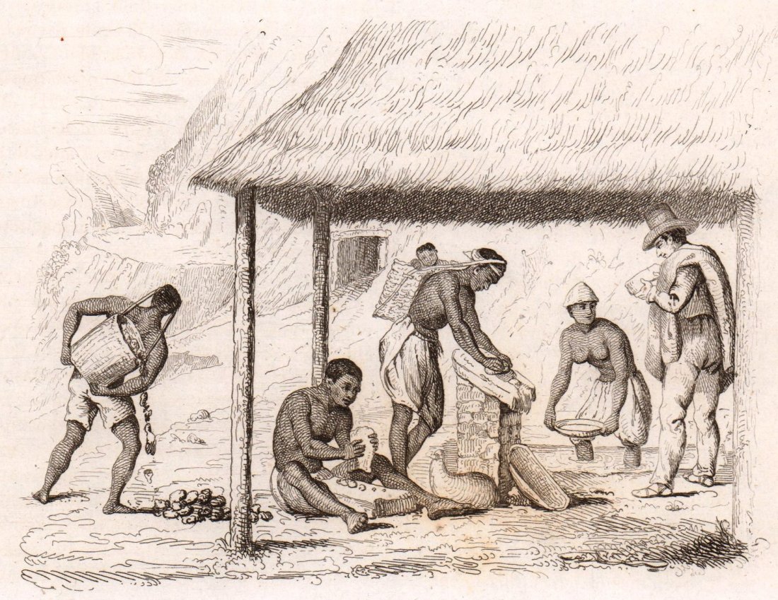 Vega mines of Sapia. Colombia. 1836.: Print of steel engraving titled „Mines de à Vega de Sapia“. Drawn by unknown. Engraved by unknown. From „Voyage pittoresque dans les deux Ameriques. Resume general de tous les voyages“ by M. 