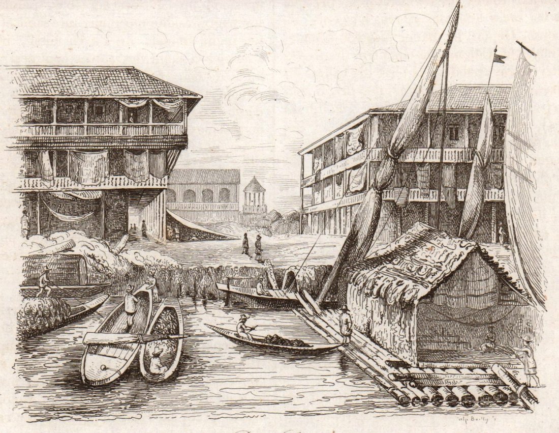Port of Guayaquil. Ecuador. 1847.: Print of steel engraving titled „Port de Guayaquil.“ Drawn by Sainson. Engraved by unknown. From „Arabie, par M. Noel Desvergers, vice-president de la societe de geographie, Avec une carte de L�