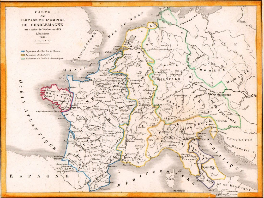 Map of Empire of Charlemagne. Europe. 1854. (1 of 3)