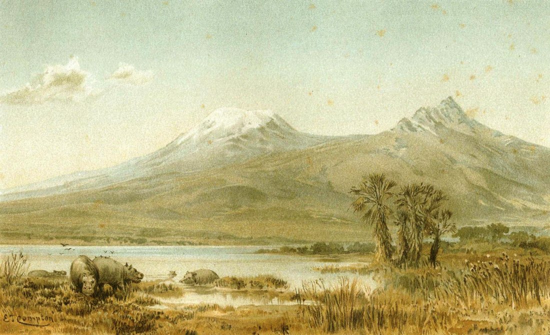 Mount Kilimanjaro. Africa. 1904.: Chromium lithography. From Мельхиор Неймайр „История Зе