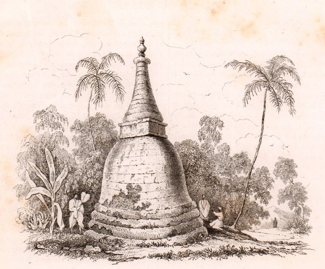 M. Dumont D’Urville. Dagobah Chapel. India. 1834.: Print of steel engraving titled „Dagobah Chapelle a Religues“. Author Jules Sébastien César Dumont d'Urville. Engraved by unknown. From „Voyage pittoresque Autour du Monde, resume general des 