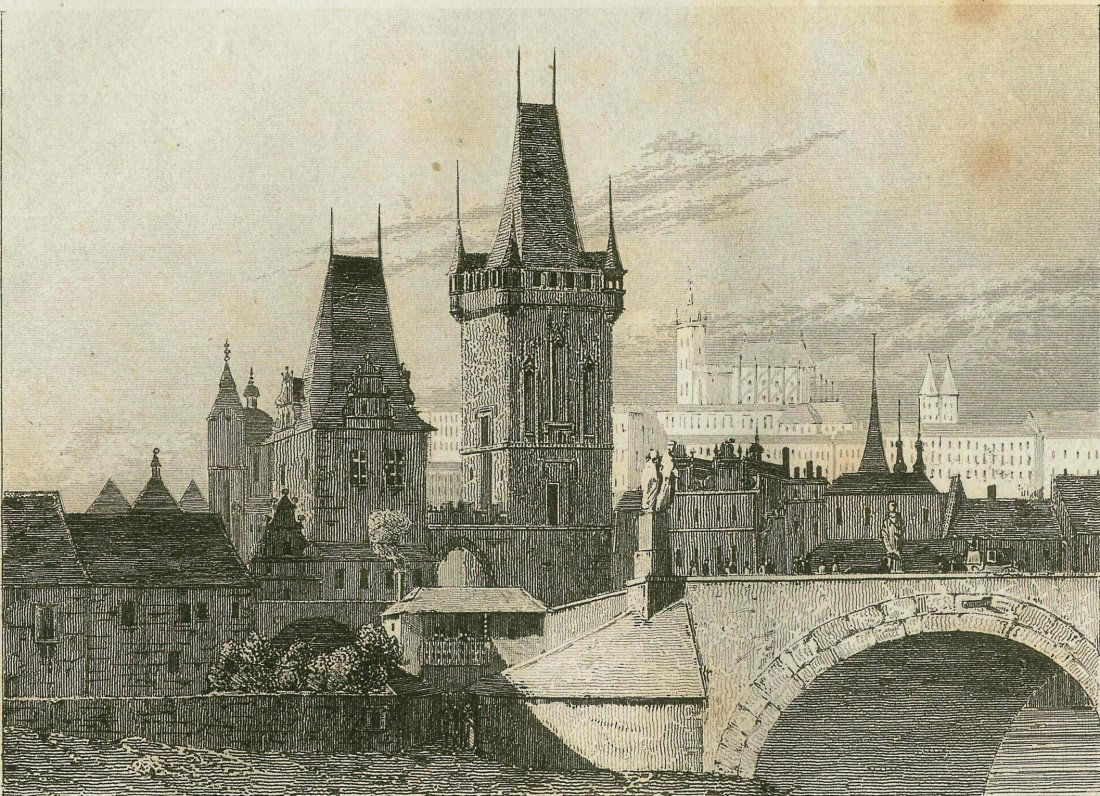 Charles Bridge in Prague. Bohemia. 1840. (1 of 2)
