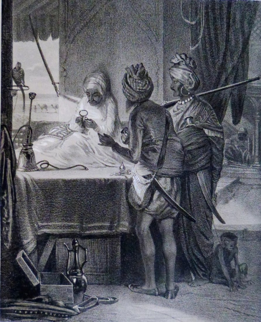 Lundgren. Indian diamond traders. Sweden. 1865.: Lithography titled “En indisk diamanthandlare”. Artist Egron Sellif Lundgren. From “Litografiskt Allehandra. Album for Svensk Konst”, Sigfrid Flodins Forlag, Stockholm, 1865. Notes: Lith. och 