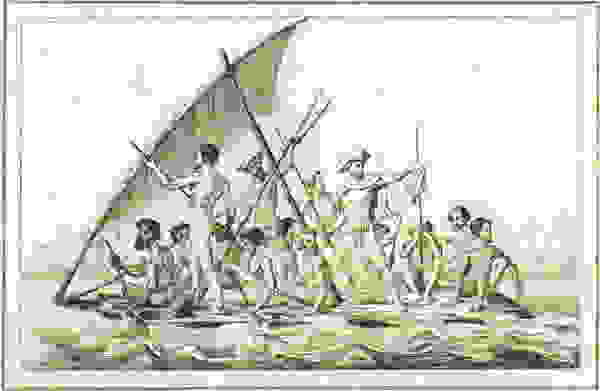 Raft By Indigenous. Gambier Island. Polynesia. 1837.
