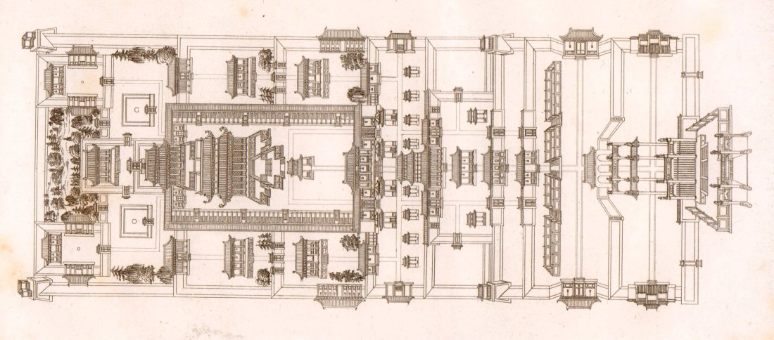 High temple of the Burial of Kung Tzu. China. 1836.: Print of steel engraving titled „Temple eleve sur la Sepulture de Koung-tsen“. Drawn by unknown. Engraved by unknown. From „l‘Univers pittoresque histoire et description de tous les peuples. O