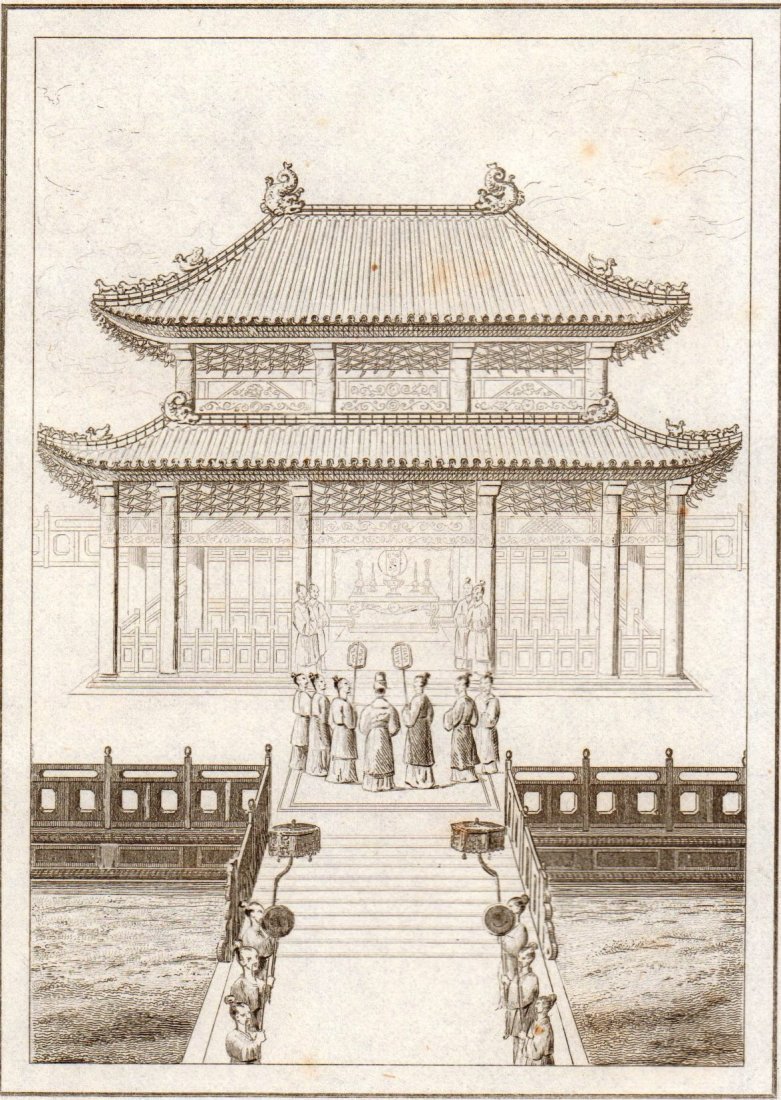 High temple in honor of Kung Tzu. China. 1836.: Print of steel engraving titled „Temple eleve en l‘honneur de Koung-tsen“. Drawn by unknown. Engraved by unknown. From „l‘Univers pittoresque histoire et description de tous les peuples. Oce