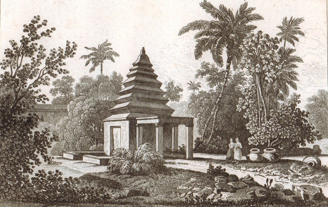 Tomb of a young Brahmin in Hindustan. Bali. Indonesia.: Tomb of a young Brahmin in Hindustan. Bali. Indonesia. 1836. Print of steel engraving titled „Tombeau d‘une jeune Brahmine dans l‘Hindoustan“. Drawn by Danvin. Engraved by DEsaul. From „l‘
