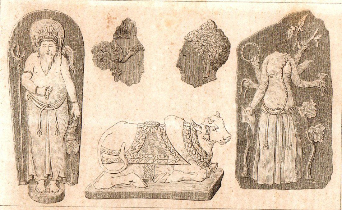 Sari Sing'a mutilated statue and Nandi bull. Java. (1 of 3)