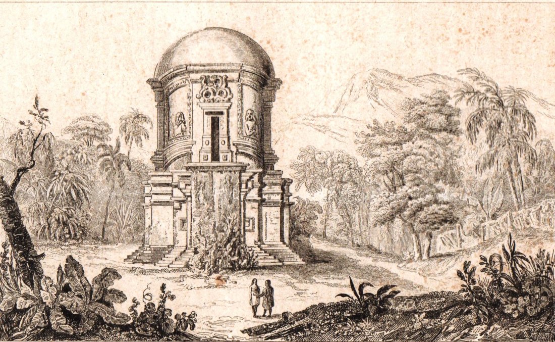 Temple of Jabang. Java island. Indonesia. 1863.: Print of steel engraving titled „Temple de Jabang“. Drawn by Danvin. Engraved by Fortier. From „l‘Univers pittoresque histoire et description de tous les peuples. De leurs Religions, Moeurs, e