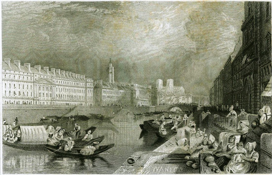 Joseph Mallord William Turner. Nantes. FRANCE. 1840.: Print from steel engraving titled „Nantes“. Artist Joseph Mallord William Turner. Meyer's Universum, published by Bibliographic Institute Hildburghausen Germany. Aus. D. Kunstant. D. Bibliogr. Ins