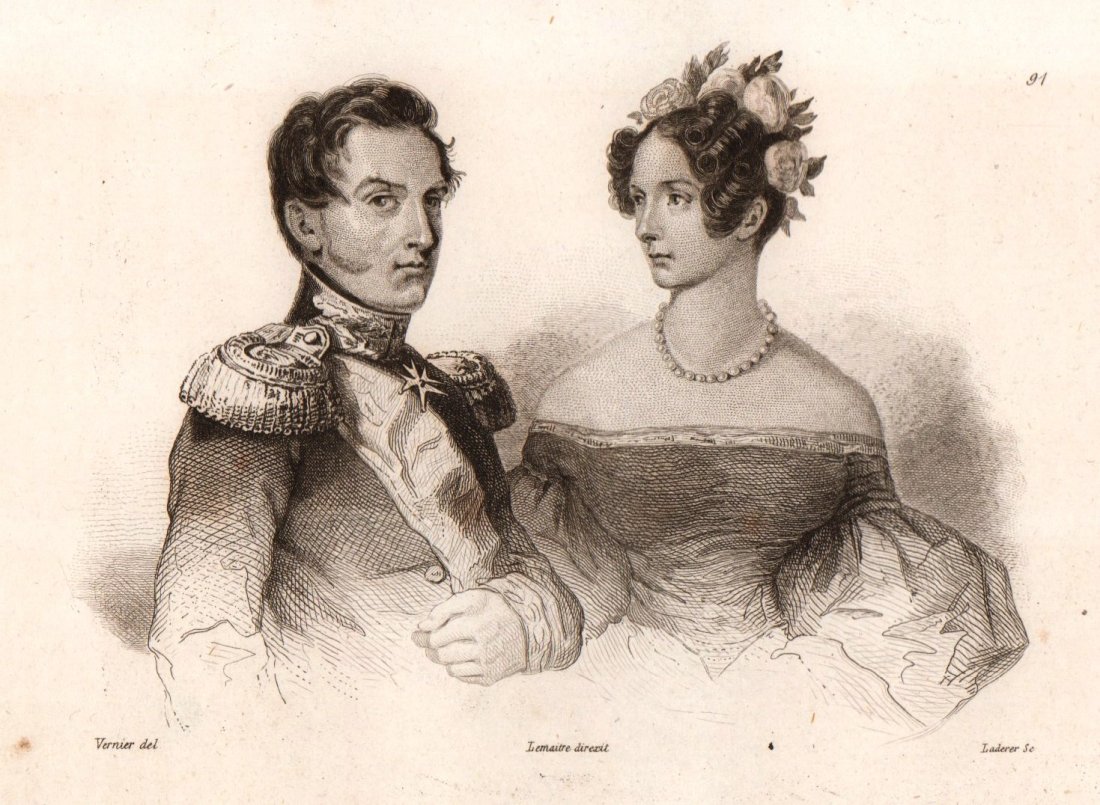 Nicolas and Alexandra. Russia. 1838.: Print of steel engraving titled „Nicolas et Alexandra“. Drawn by Vernier. Engraved by Laderer. From „Russie par M. Chopin. Tome Deuxieme contenant La fin de la Russie D‘Europe, Y compris La Cr