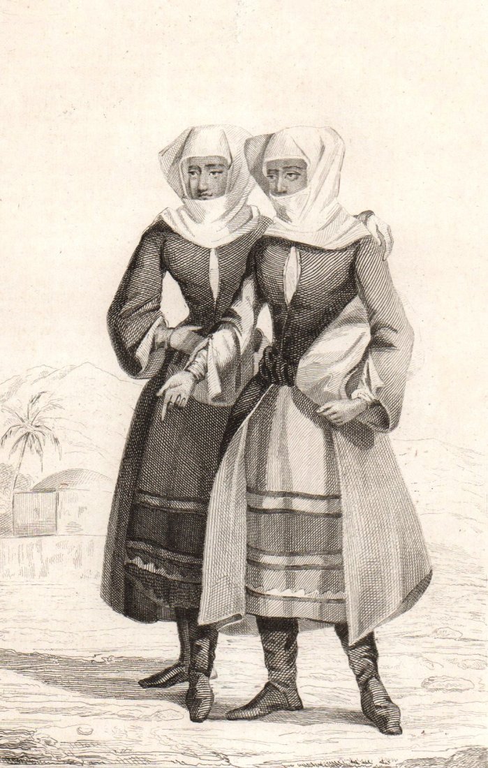 Armenian women of Mountain. Armenia. 1838.: Print of steel engraving titled „Femmes Armeniennes des Montagnes“. Drawn by Vernier. Engraved by Pigcot. From „Russie par M. Chopin. Tome Deuxieme contenant La fin de la Russie D‘Europe, Y co