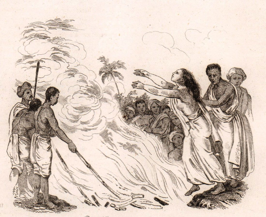 Hindu widow throwing herself in the fire. India. 1835. (1 of 3)