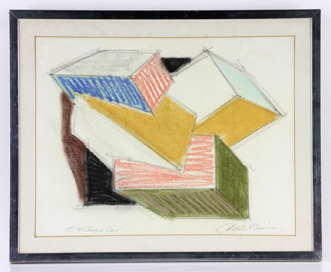 Hinman, Cubist Drawing, Pastel: Charles Hinman (American, 1932-), cubist drawing, pastel, inscribed by the artist "To Michael Burrows" in pencil lower left, signed by the artist in pencil lower right. Provenance: presented as a gift