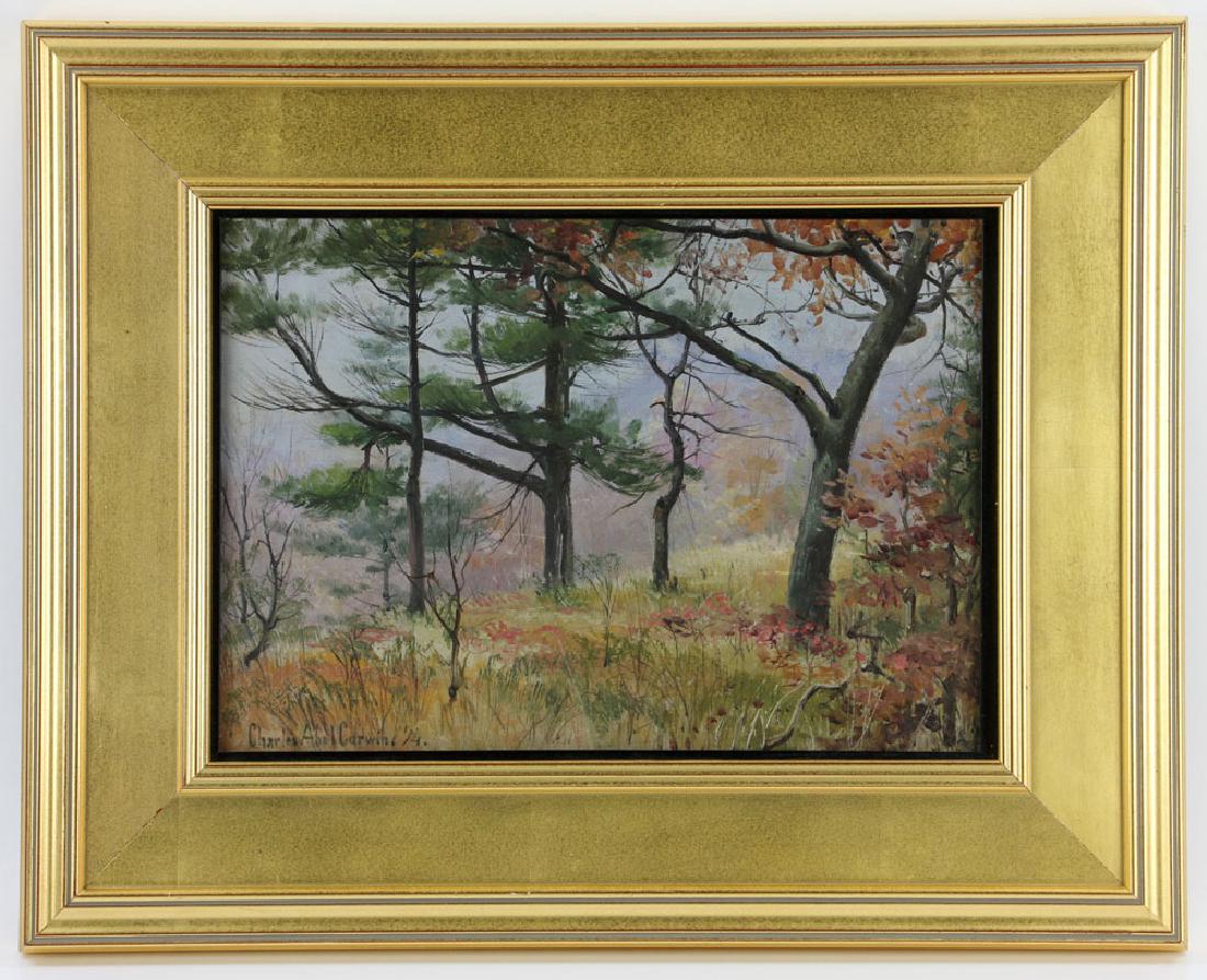 Corwin, Autumn Landscape, Oil on Canvas: Charles Abel Corwin (American, 1857-1938), autumn landscape, oil on canvas, signed and dated "'94" lower left, 9 1/2" high x 13 1/2" wide (view), 16" high x 20" wide (frame). Provenance: from a Florid