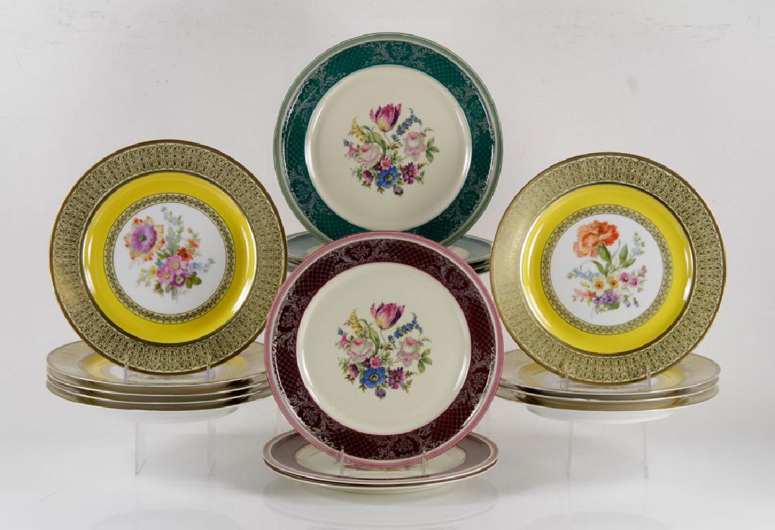 Set of Bavarian Dinner Plates: Set of sixteen Bavarian dinner plates, hand-painted, 10 3/4" dia. Provenance: From a Massachusetts estate.