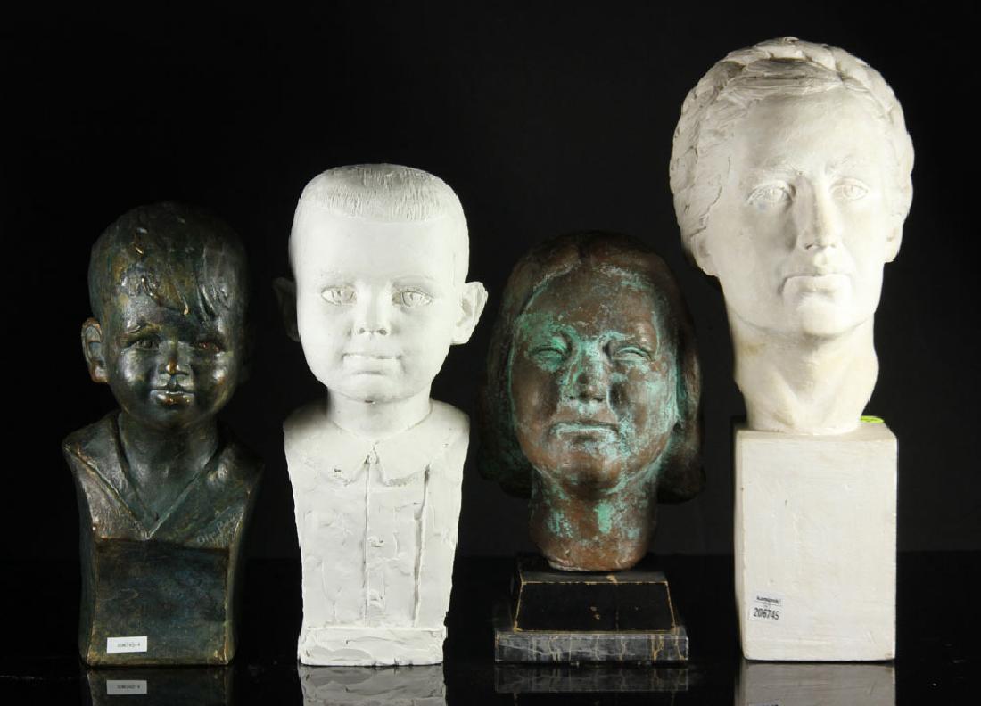 Braunstein, 4 Portrait Busts: Olga Braunstein, lot of four portrait busts, three plaster and one bronze, 19" h (largest). Provenance: From the estate of a prominent Massachusetts surgeon.