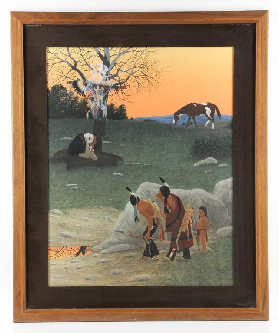 Roye, Native American Encampment, Watercolor: Paladine Roye (Ponca Nation, 1946-2001), Native American encampment, watercolor, signed and dated "1988"; 29" h x 22 1/2" w (view), 37" h x 30" w (frame). Provenance: From the personal collection of L