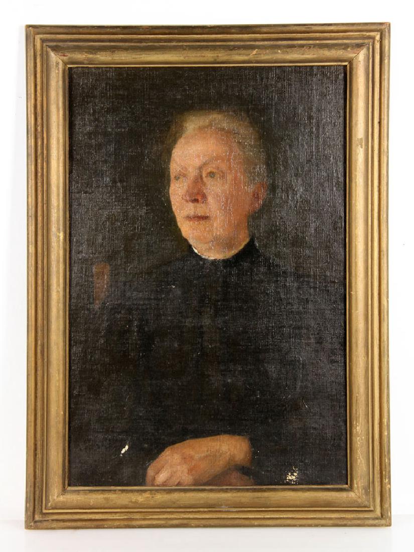 Aiken, Portrait of a Lady, Oil on Board: Charles Avery Aiken (American, 1872-1965), portrait of a lady, oil on canvas board, multiple exhibition labels verso; 21 1/2" h x 14" w (view), 26" h x 18 1/2" w (frame).
