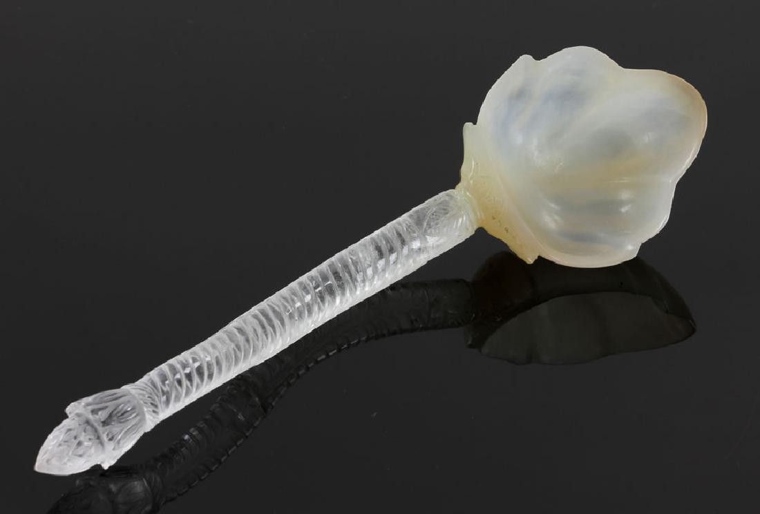 Mughal Carved White Jade and Rock Crystal Spoon/Ladle: Mughal carved white jade and carved rock crystal spoon/ladle, 8" l. Provenance: From a Houston, Texas collection.