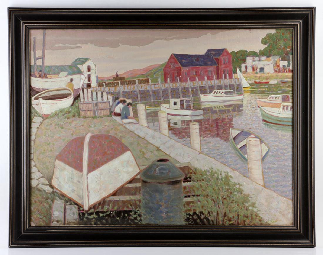 Attr. Martin-Ferrieres, Rockport Harbor, Oil on Panel: Attributed to Jacques Martin-Ferrieres, Rockport harbor, oil on panel, signed "Martin Ferrieres" verso, 23 3/4" h x 31 1/2" w (view), 28 1/4" h x 36" w (frame).