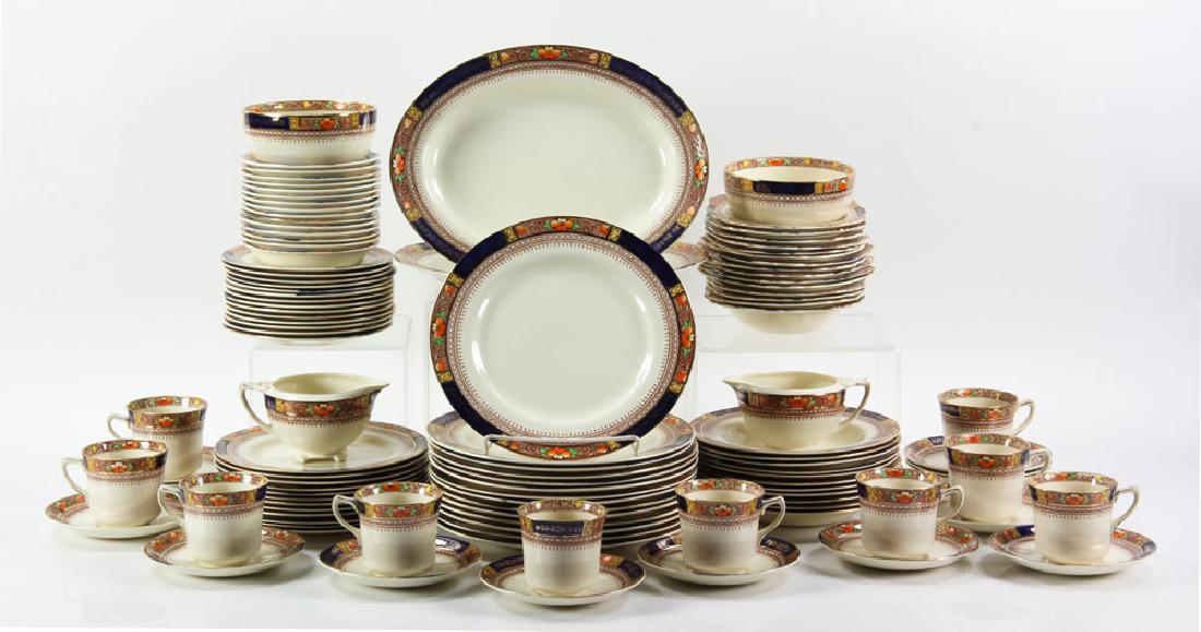 Meakin "Queen Mary" Service for 10: J & G Meakin "Queen Mary" Service for 10 with extras, pottery, to include dinner plates, soup bowls, serving platters, creamers, cups and saucers, dessert plates and bread and butter plates. Provenanc