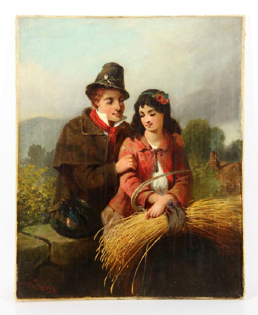 Perry, "Young Lovers," Oil on Canvas: William Perry (British, d. 1871), "Young Lovers," oil on canvas, signed W. Perry lower left, 16 3/4" h x 21" w. Provenance: From a California estate.