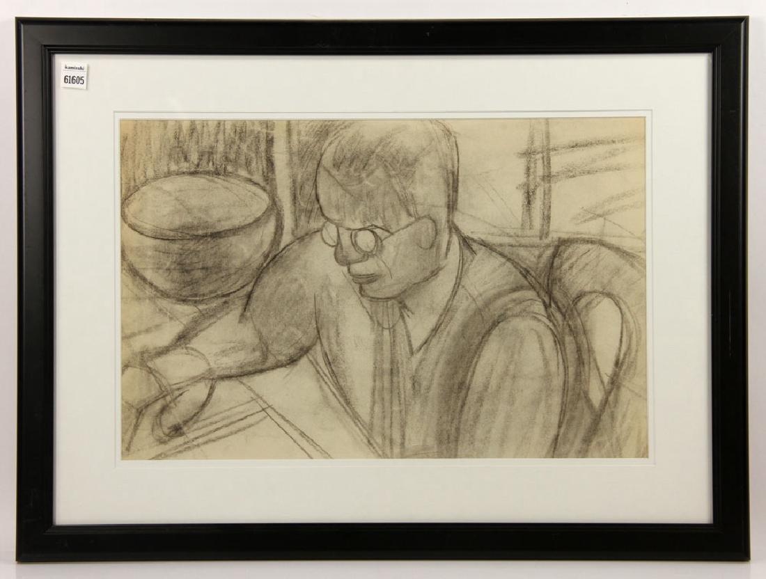 Vina Sarti, Portrait of a Man, Charcoal Drawing: Vina Sarti (American, 1936-1996), portrait of a man, charcoal on paper, circa 1940's. 14" hx 22" w (view), 22" h x 29" w (frame). Provenance: from a California estate.