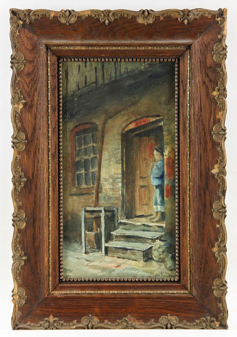 Sema, Man Smoking In Doorway, Watercolor: Sema, man smoking pipe in doorway, watercolor, signed "Sema San Francisco" lower right; 14 1/2 in. H x 7 1/2 in. W (View); 21 1/4 in. H x 14 1/4 in. W (Frame). Provenance: A California estate.