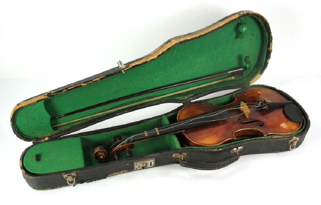 A. Heberlein German Violin: Early 20th century German violin, marked "Albert Theo Heberlein," son of Heinrich Theodore Heberlein, with case and bow, bow marked "Czechoslovakia," includes bridge marked "A. Kurt Seidel & Son," 22"