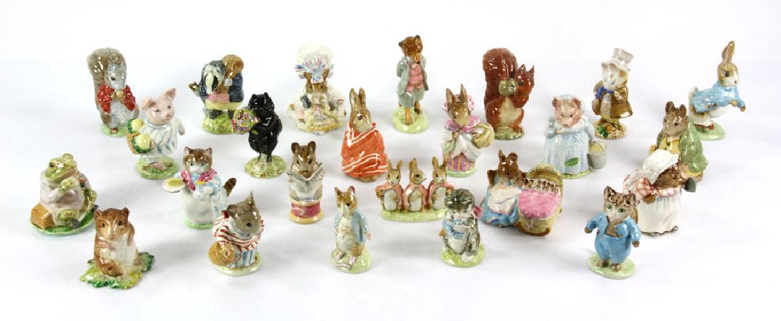 24 Porcelain Beatrix Potter Characters: Twenty-four characters from Beatrix Potter stories, porcelain, marked for Beswick, England. Provenance: from a Jupiter, Florida estate.