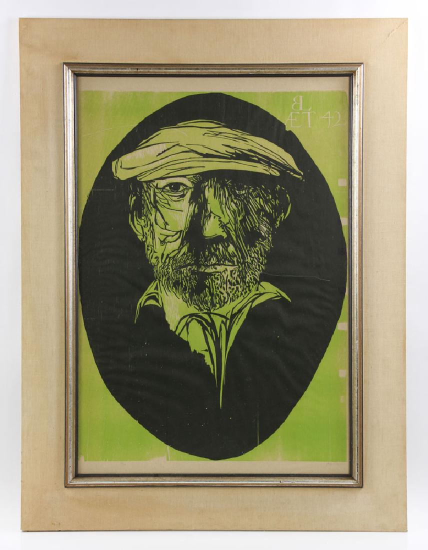Baskin, Self Portrait, Print: Leonard Baskin (American, 1922-2000), self portrait, print. Provenance: From a Boca Raton, Florida estate.