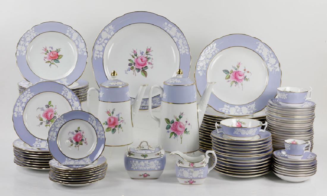 English Copeland Spode China Set: English Copeland Spode china set, in "Maritime Rose" pattern, approximately 164 pieces total, to include: eighteen dinner plates (12 1/2" dia), fourteen luncheon plates (10 1/2" dia), eighteen salad p