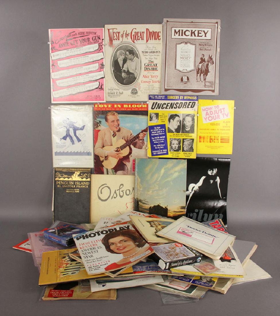 Lot of Vintage Sheet Music and Ephemera: Assorted lot of ephemera, including vintage sheet music, magazines, show programs, scandal magazines and more. Provenance: From the California estate of Jess Rand. The absence of a condition report is