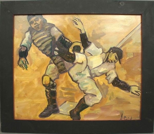 SIGNED ARTHUR SMITH, NY BASEBALL PLAYERS, O/B: Arthur Smith (American, d. 1972), NY Baseball Players, o/b, 20" x 24", framed 24 1/2" x 28 1/2", signed LR. Good condition.