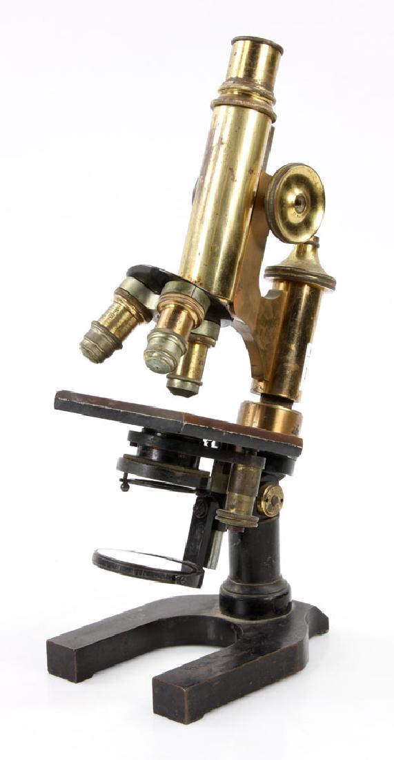 19th C. Brass Microscope: Brass microscope, 19th century, marked "E. Leitz, New York," 12" h. Provenance: From a Beverly, Massachusetts collection.