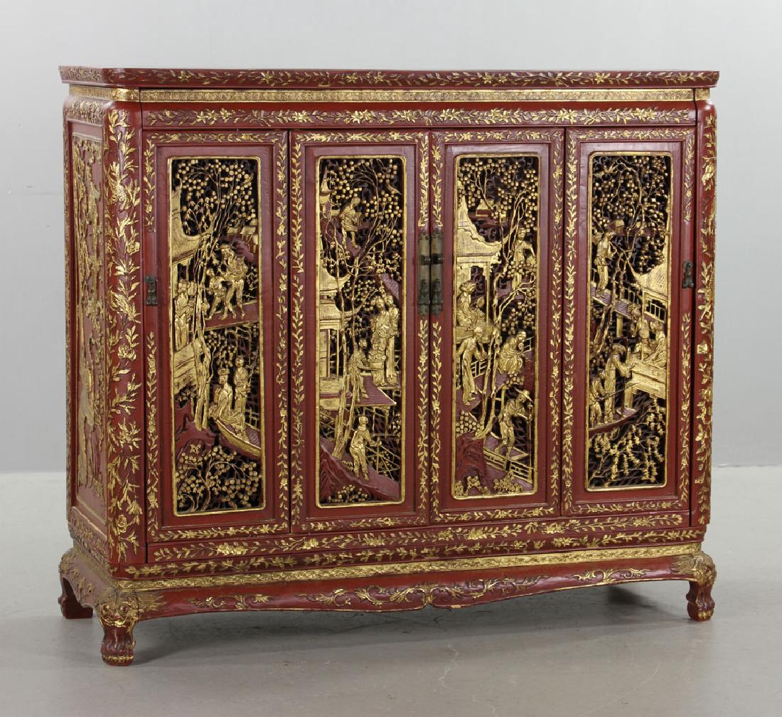 19th C. Chinese Carved Gilt Cabinet (1 of 8)