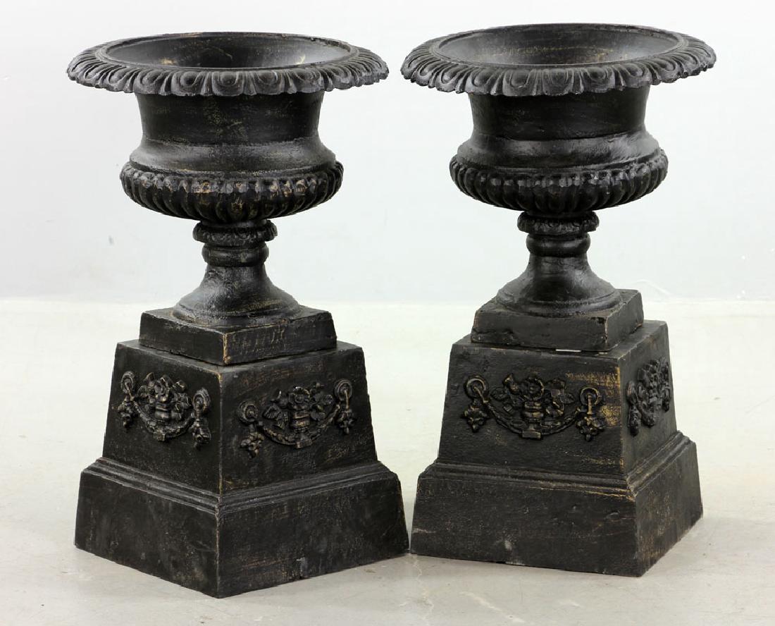 Pr. Victorian Style Cast Iron Garden Urns (1 of 3)