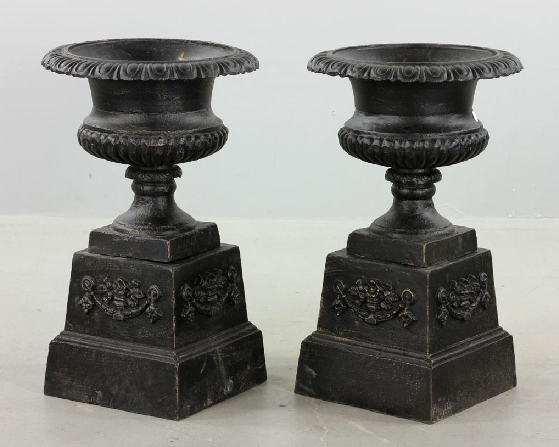 Pr. Victorian Style Cast Iron Garden Urns (1 of 3)
