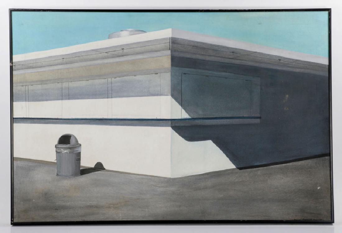 Thompson, Structural View, Oil on Canvas: David Forest Thompson (American, Contemporary), structural view, oil on canvas, signed; 23 1/2" h x 36" w. Provenance: From a Hyde Park, Massachusetts estate. The absence of a condition report is not 
