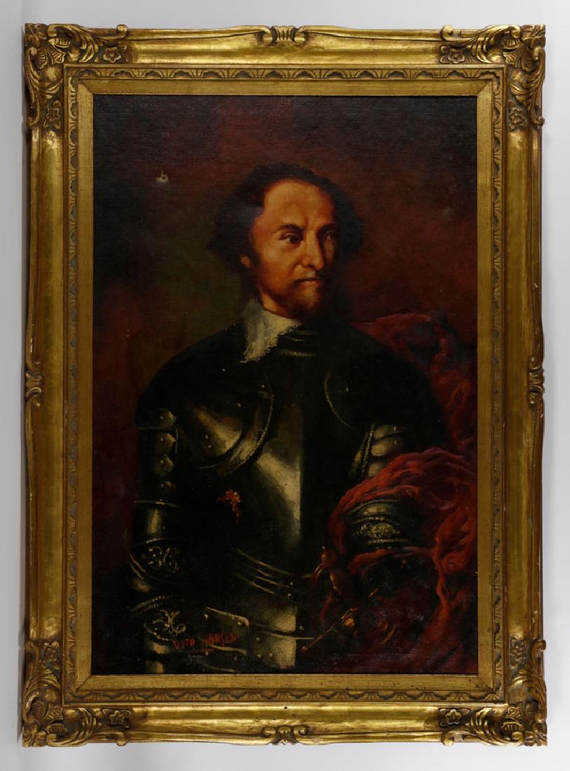Hansen, Portrait of a Knight, Oil on Canvas: Portrait of a knight, oil on canvas, signed "Vito Hansen"; 36" h x 24" w (view), 44" h x 31" w (frame). Provenance: From a Hyde Park, Massachusetts estate. The absence of a condition report is not an 
