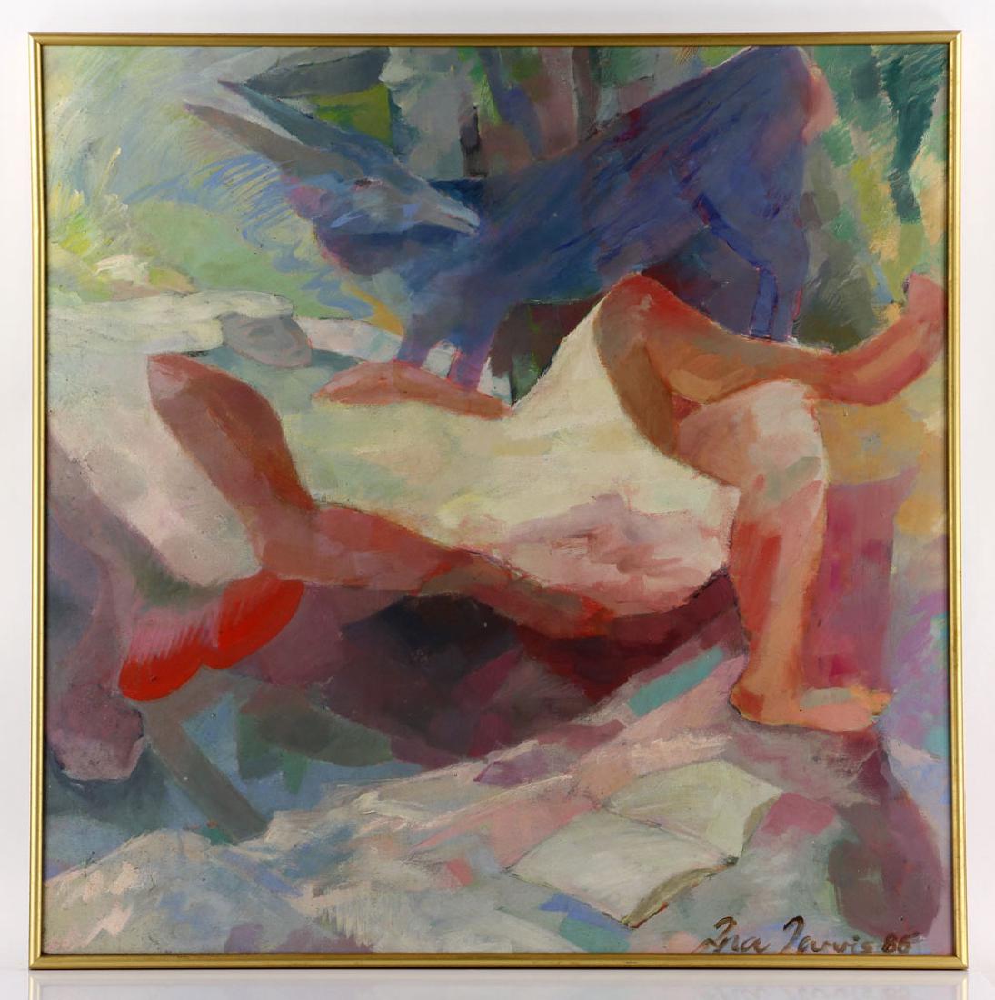 Davis, Reclining Woman, Oil on Canvas: Reclining woman, oil on canvas, signed and dated "Ina Davis / 1986"; 44" sq. Provenance: From a Hyde Park, Massachusetts estate. The absence of a condition report is not an implication that the lot is
